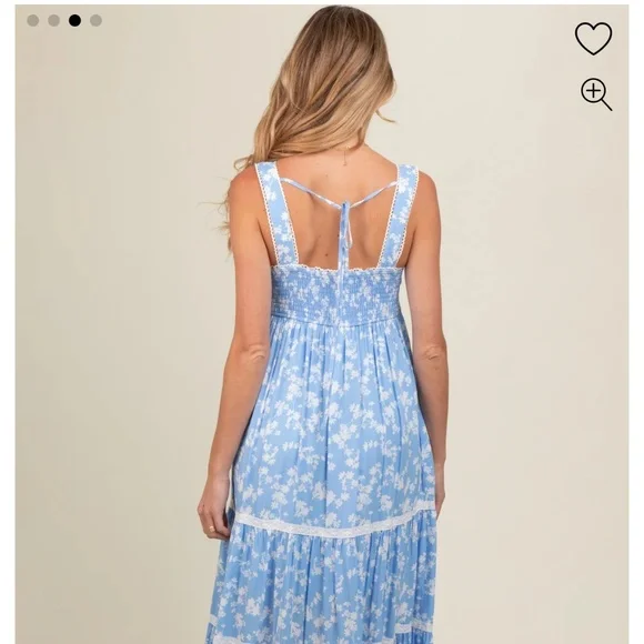 Pink Blush Light Blue Floral Lace Trim Tiered Maternity Maxi Dress - Picture 2 of 5